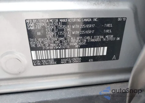 2019 Toyota Rav4 Le from USA, damaged, VIN 2T3H1RFV9KW038705